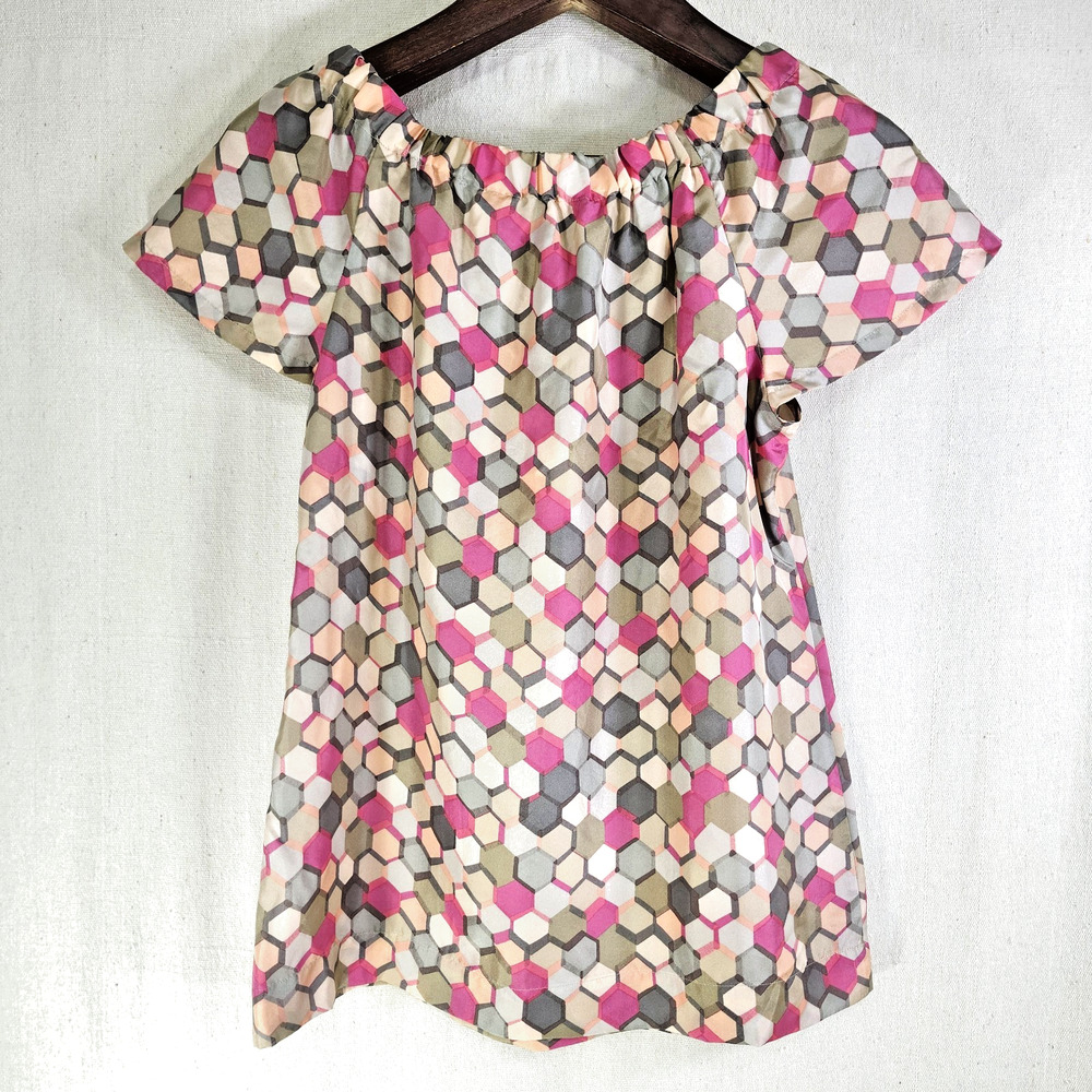 Banana Republic 100% Silk Colorful Blouse W/ Modern Geometric Pattern Women's Sm - Picture 2 of 11
